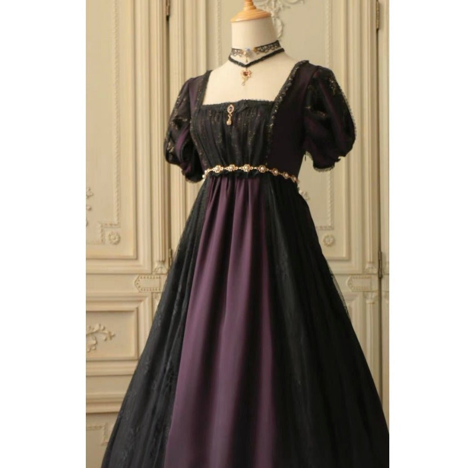 Regency Dark Purple Black Ball Gown - Bridgerton Regency Dress - Gothic Plus Size - WonderlandByLilian