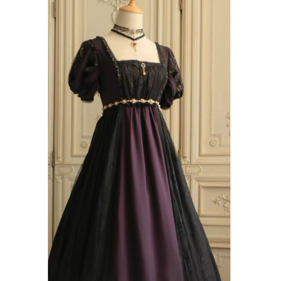 Regency Dark Purple Black Ball Gown - Bridgerton Regency Dress - Gothic Plus Size - WonderlandByLilian
