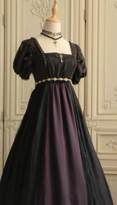 Regency Dark Purple Black Ball Gown - Bridgerton Regency Dress - Gothic Plus Size - WonderlandByLilian