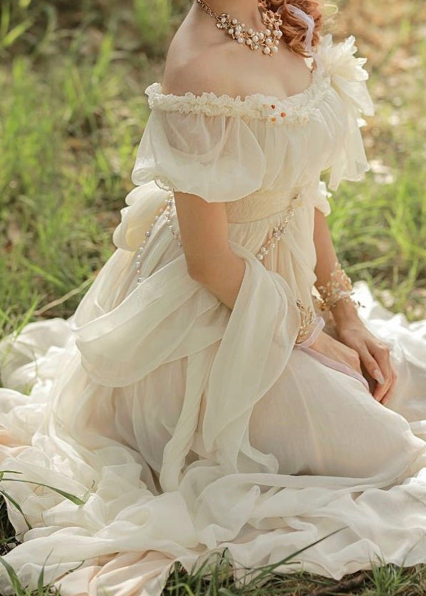 Regency Era Ball Gown White Bridgerton Dress - Greek Goddess - Empire Waist Design- Plus Size Size 2 / Beige Regency Era Ball Gown White Bridgerton Dress - Greek Goddess - Empire Waist Design- Plus Size Size 2 / Beige