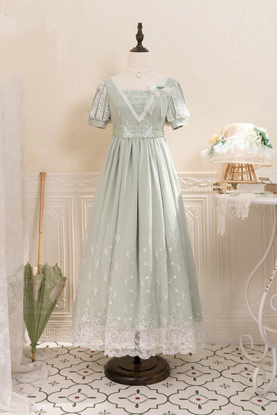 Regency Era Bellflower Mint Green Lace Embroidered Empire Waist Ball Gown -Lolita Dress Plus Size - WonderlandByLilian