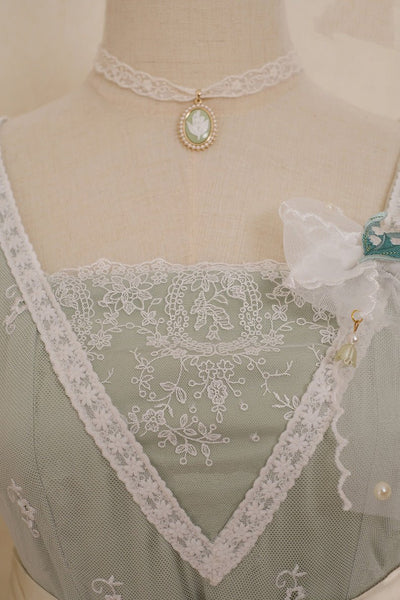 Regency Era Bellflower Mint Green Lace Embroidered Empire Waist Ball Gown -Lolita Dress Plus Size - WonderlandByLilian