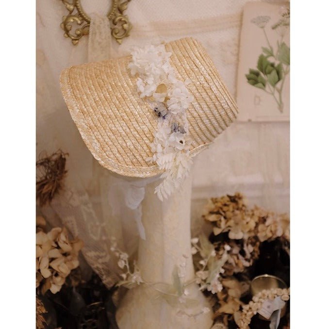 Vintage Floral Ramie Wide Bonnet