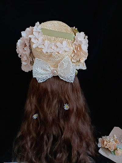 Regency Era Bonnet Lolita Style Hat With Foral - WonderlandByLilian