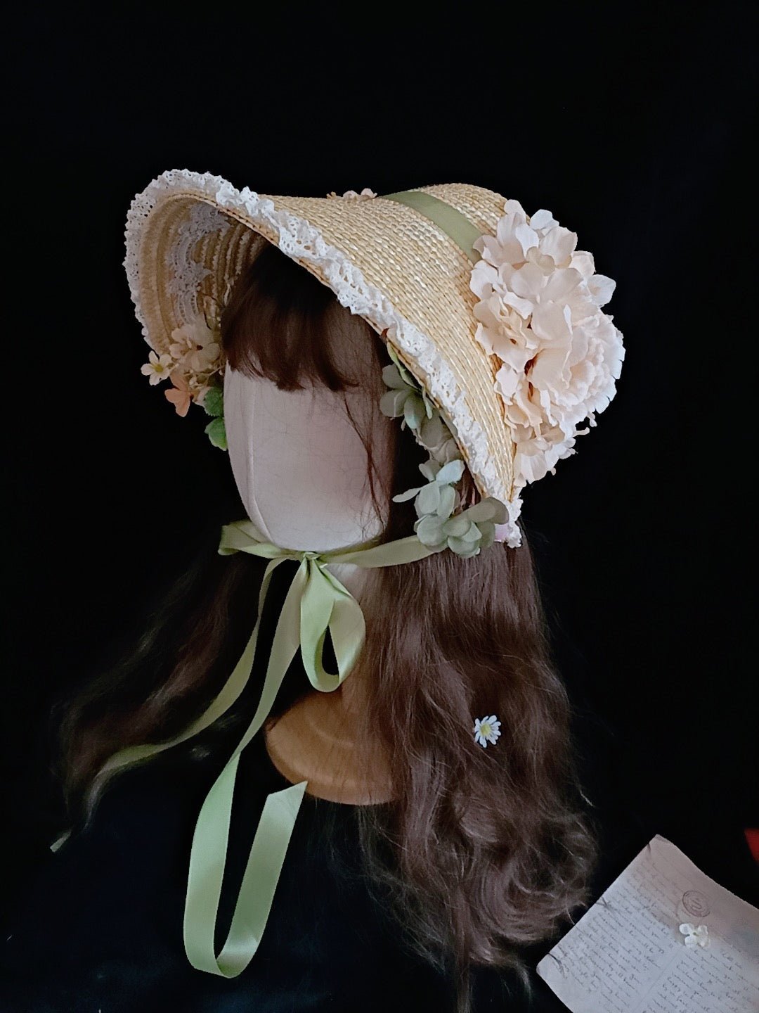 Regency Era Bonnet Lolita Style Hat With Foral - WonderlandByLilian