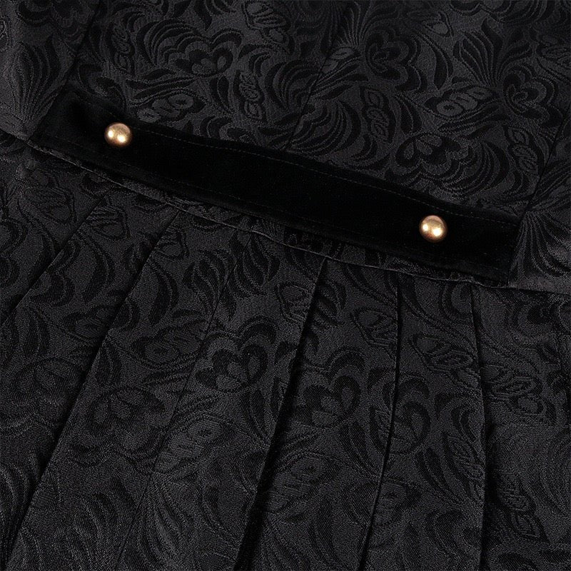 Regency Era Men's Black Tailcoat With Buttons Jacquard - Vintage Gothic Velvet Patchwork Mid-Length Coat -Plus Size - WonderlandByLilian