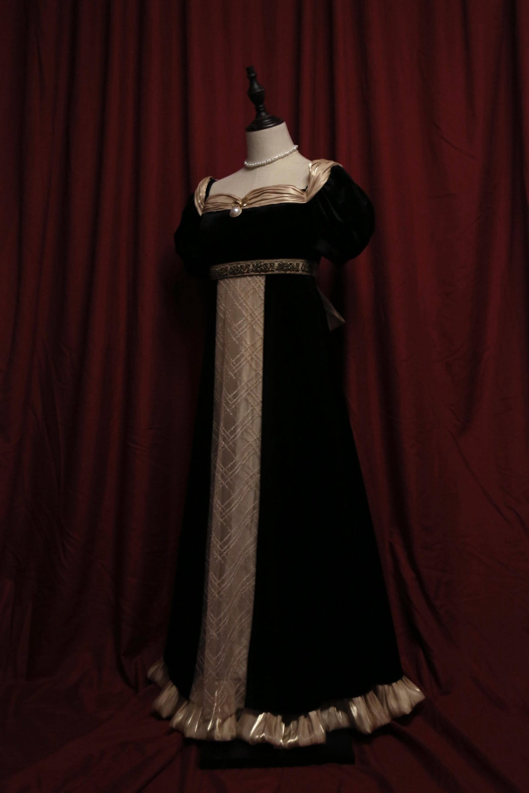 Bridgerton Inspired Regency Era Black Velvet Ball Gown - Empire Waist WonderlandByLilian Bridgerton Inspired Regency Era Black Velvet Ball Gown - Empire Waist WonderlandByLilian