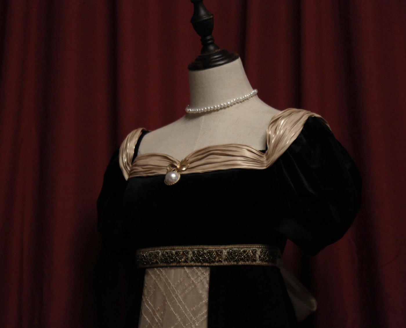 Regency Era Party Ball Gown - Bridgerton Inspired Velvet Black Dress - WonderlandByLilian