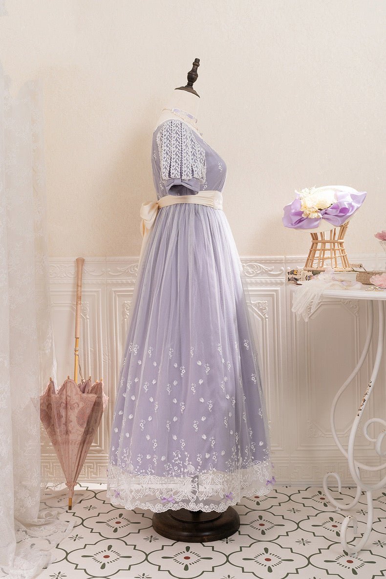 Regency Era Purple Lace Dress Embroidered Empire Waist Ball Gown Plus Size - WonderlandByLilian
