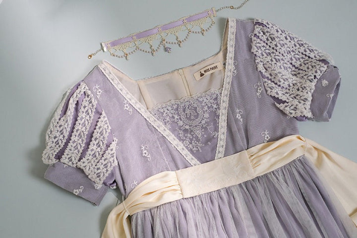 Regency Era Purple Lace Dress Embroidered Empire Waist Ball Gown Plus Size - WonderlandByLilian