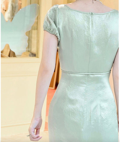 Regency Era Style Mint Green Tea Dress - Bridgerton Inspired Satin Dress- Plus Size - WonderlandByLilian
