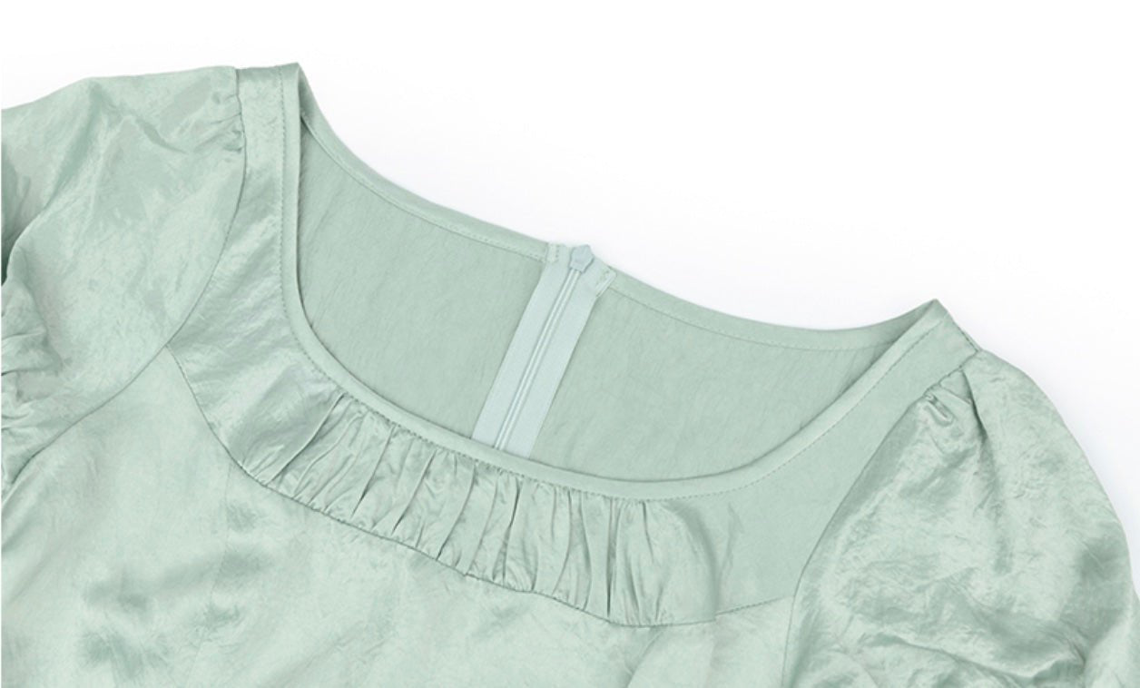 Regency Era Style Mint Green Tea Dress - Bridgerton Inspired Satin Dress- Plus Size - WonderlandByLilian
