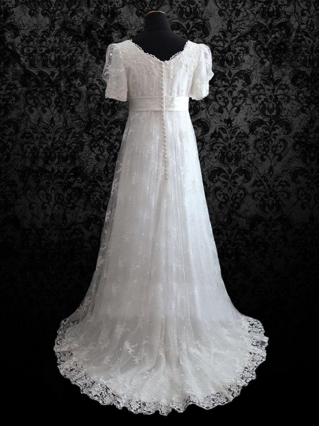 Regency Style Lace Wedding Dress With Empire Waist - WonderlandByLilian