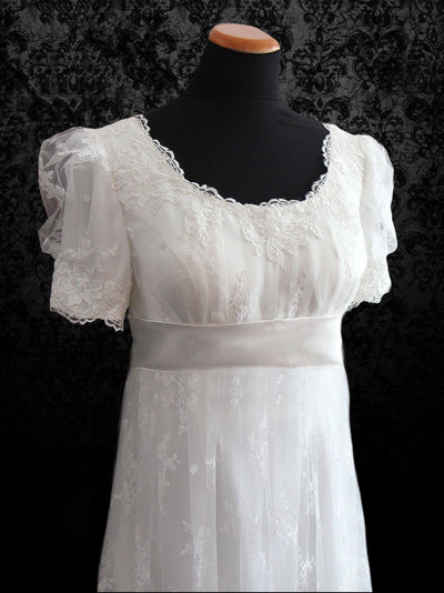 Regency Style Lace Wedding Dress With Empire Waist - WonderlandByLilian