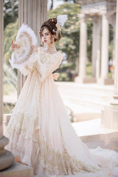 REGENCY WEDDING DRESS - LUXURY SILK WHITE REGENCY LACE BALL GOWN - VINTAGE LOLITA BRIDAL DRESS - Plus Size - WonderlandByLilian