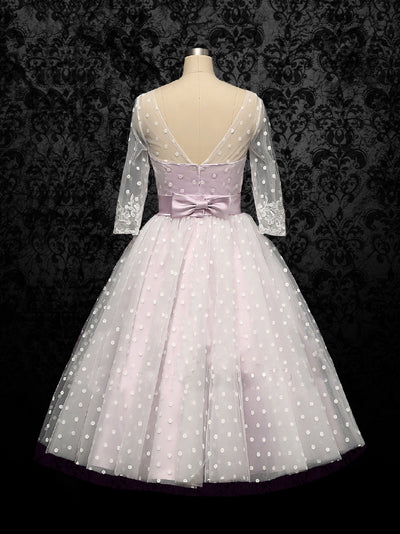 Retro Short Purple Polka Dot Wedding Dress - WonderlandByLilian