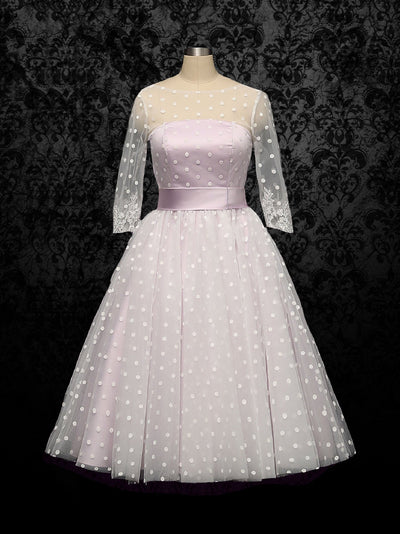 Retro Short Purple Polka Dot Wedding Dress - WonderlandByLilian