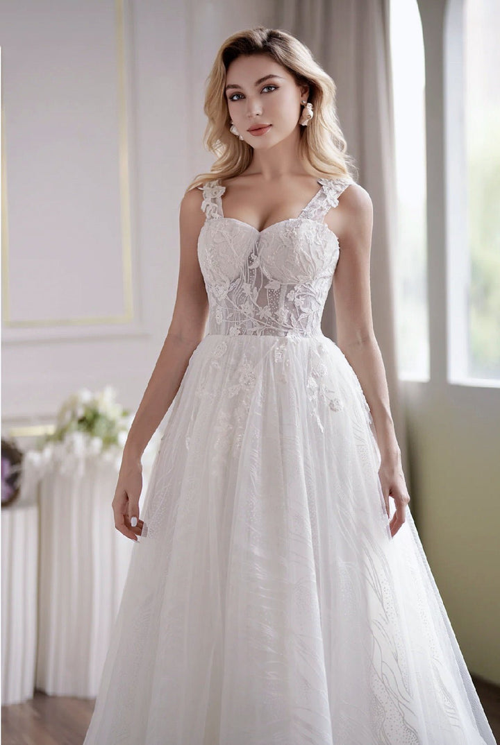 Romantic A-Line Lace Light Ivory Off-Shoulder Bridal Dress - Plus Size - WonderlandByLilian