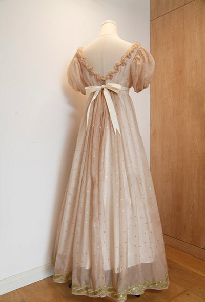 Romantic Beige Organza Regency Ball Gown - Bridgerton Regency Dress Wedding - Vintage Museum Plus Size - WonderlandByLilian