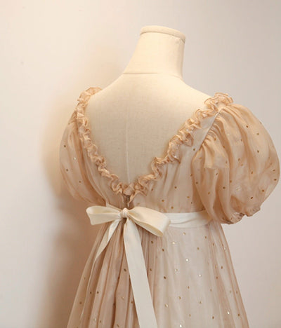 Romantic Beige Organza Regency Ball Gown - Bridgerton Regency Dress Wedding - Vintage Museum Plus Size - WonderlandByLilian