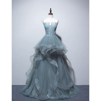 Sage Green Spaghetti Strap Gauze Prom Dress- Formal Dress Plus Size - WonderlandByLilian