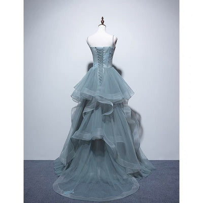 Sage Green Spaghetti Strap Gauze Prom Dress- Formal Dress Plus Size - WonderlandByLilian