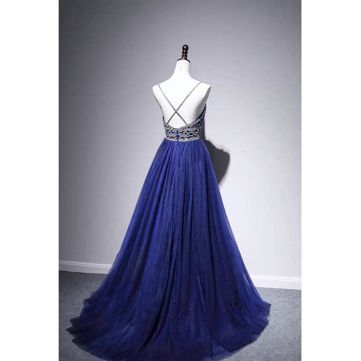 Sapphire Blue Spaghetti Straps Jeweled Evening Gown - Formal Dress Plus Size - WonderlandByLilian