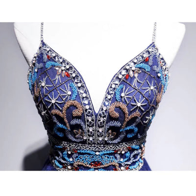 Sapphire Blue Spaghetti Straps Jeweled Evening Gown - Formal Dress Plus Size - WonderlandByLilian