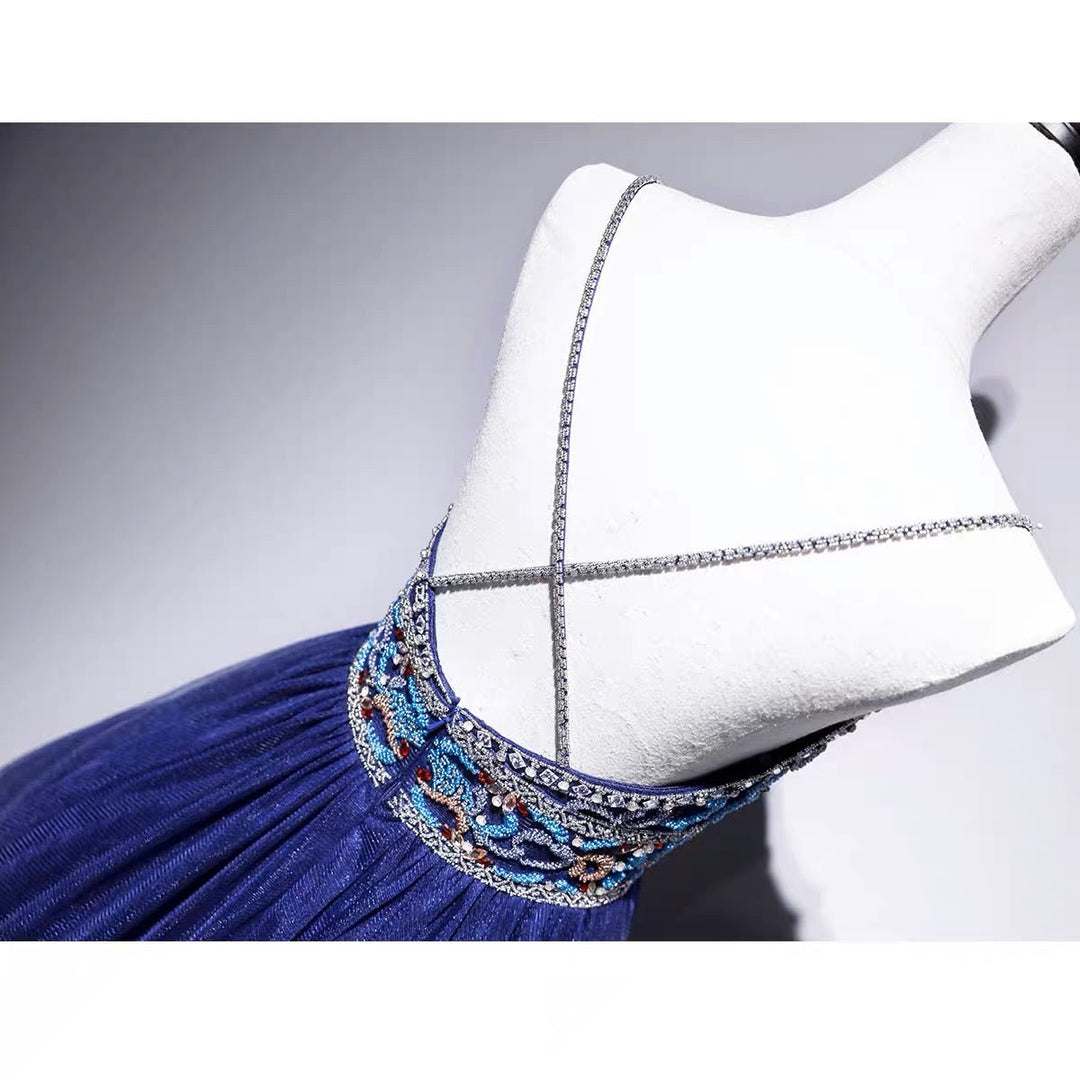 Sapphire Blue Spaghetti Straps Jeweled Evening Gown - Formal Dress Plus Size - WonderlandByLilian