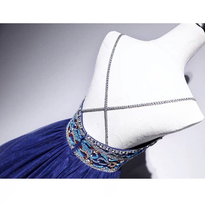 Sapphire Blue Spaghetti Straps Jeweled Evening Gown - Formal Dress Plus Size - WonderlandByLilian