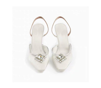 Satin Bridal Heels Sandals With Crystal - WonderlandByLilian
