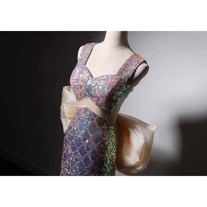 Sequins Mermaid Evening Dress With Bow Tie- Formal Dress Plus Size - WonderlandByLilian