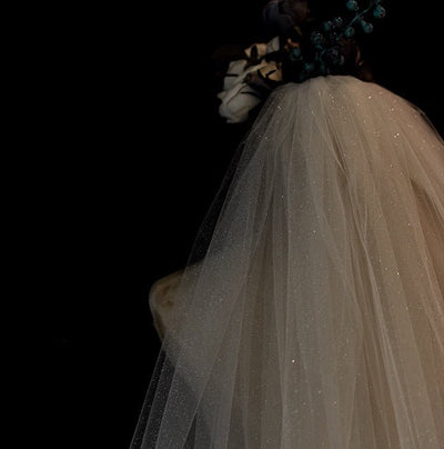 Shimmer Cream Double Bridal Veil With Comb - WonderlandByLilian