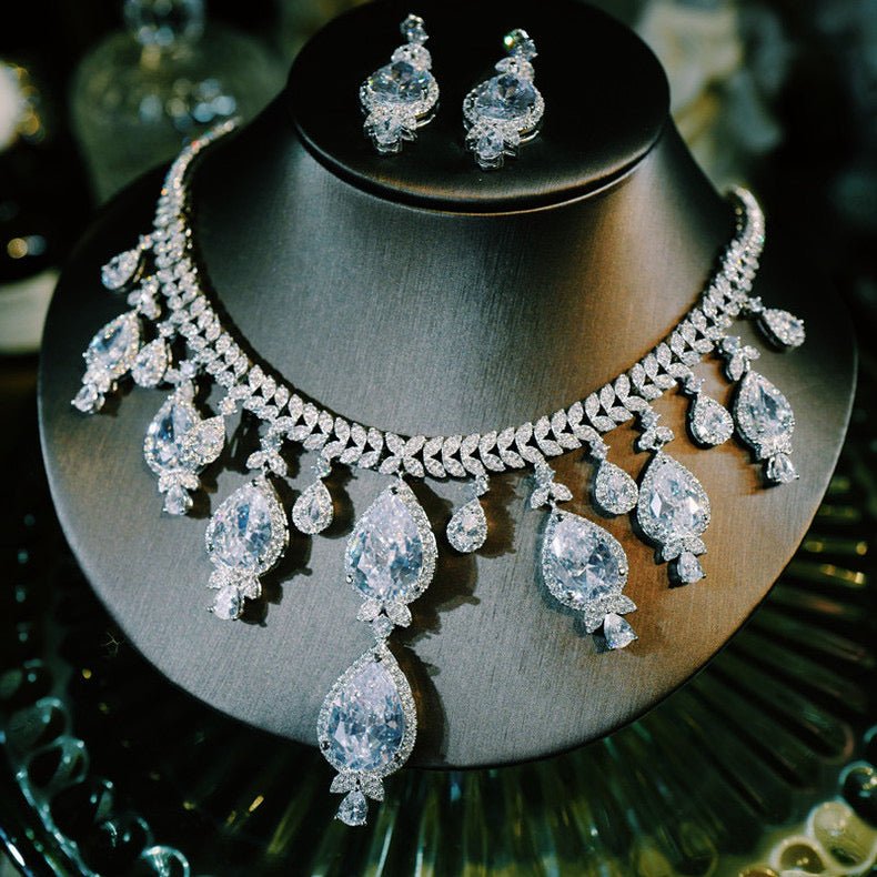 Silver Crystal Bridal Crown Vintage Elegant Necklace Trio - Jewelry Set - WonderlandByLilian