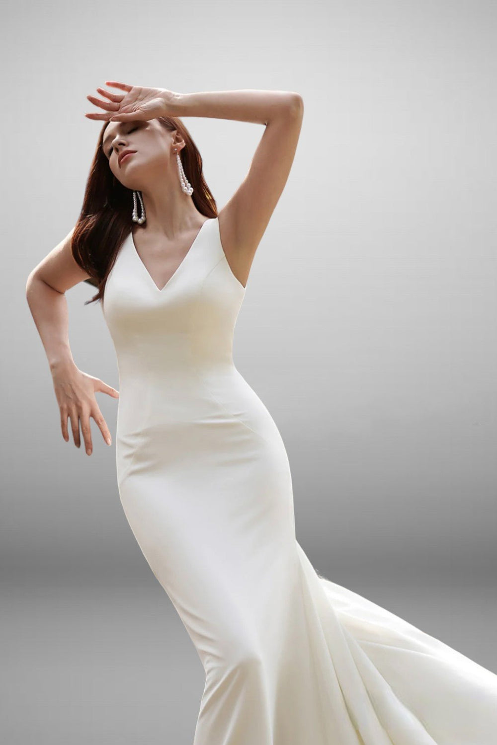 Simple Fit & Flare Light Ivory Wedding Dress With A Deep-V Back - Plus Size - WonderlandByLilian