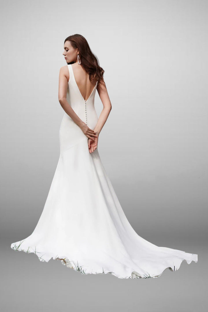 Simple Fit & Flare Light Ivory Wedding Dress With A Deep-V Back - Plus Size - WonderlandByLilian