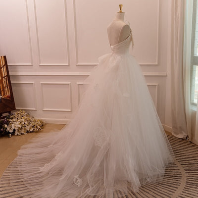 Simple Ivory Satin Wedding Dress With Gauze Plus Size - Spaghetti Straps Formal Dress - WonderlandByLilian