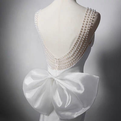 Simple Lace Boho Mermaid Wedding Dress With Pearl Chains - Slip Plus Size - WonderlandByLilian