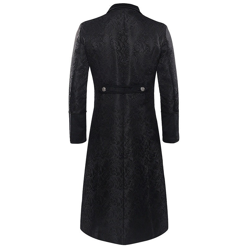 Steampunk Jacquard Black Coat Gothic Men Long Black Plus Size-Plus Size - WonderlandByLilian