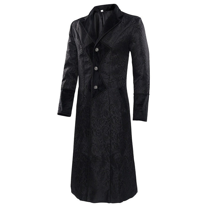 Steampunk Jacquard Black Coat Gothic Men Long Black Plus Size-Plus Size - WonderlandByLilian