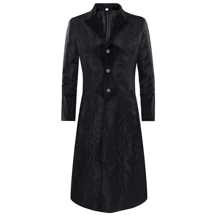 Steampunk Jacquard Black Coat Gothic Men Long Black Plus Size-Plus Size - WonderlandByLilian