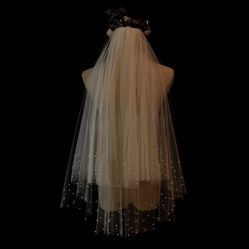 Tulle Bridal Blusher Veil With Crystal And Pearls - WonderlandByLilian