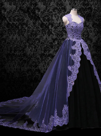 Unique Purple Black Ball Gown Wedding Dress - WonderlandByLilian