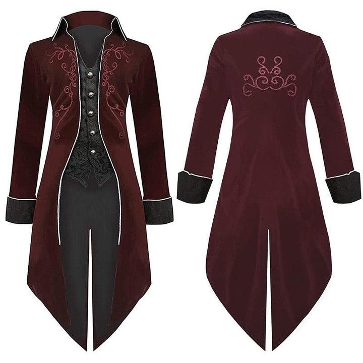 Victorian Gothic British Court-inspired Velvet Tuxedo with Embroidery and Jacquard Coat - Plus Sizes - WonderlandByLilian