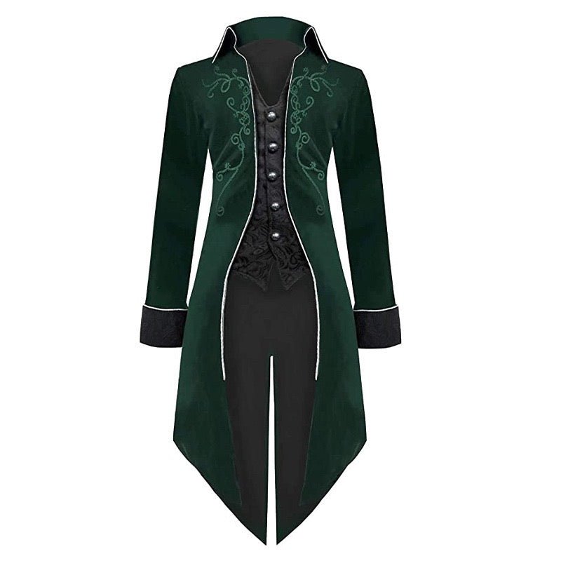 Victorian Gothic British Court-inspired Velvet Tuxedo with Embroidery and Jacquard Coat - Plus Sizes - WonderlandByLilian