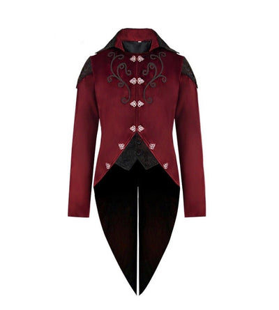 Victorian Style Black Burgundy Tailcoat - Gothic Vampire Velvet Jacquard Suit with Embroidery and Velvet Jacket -Plus Size - WonderlandByLilian