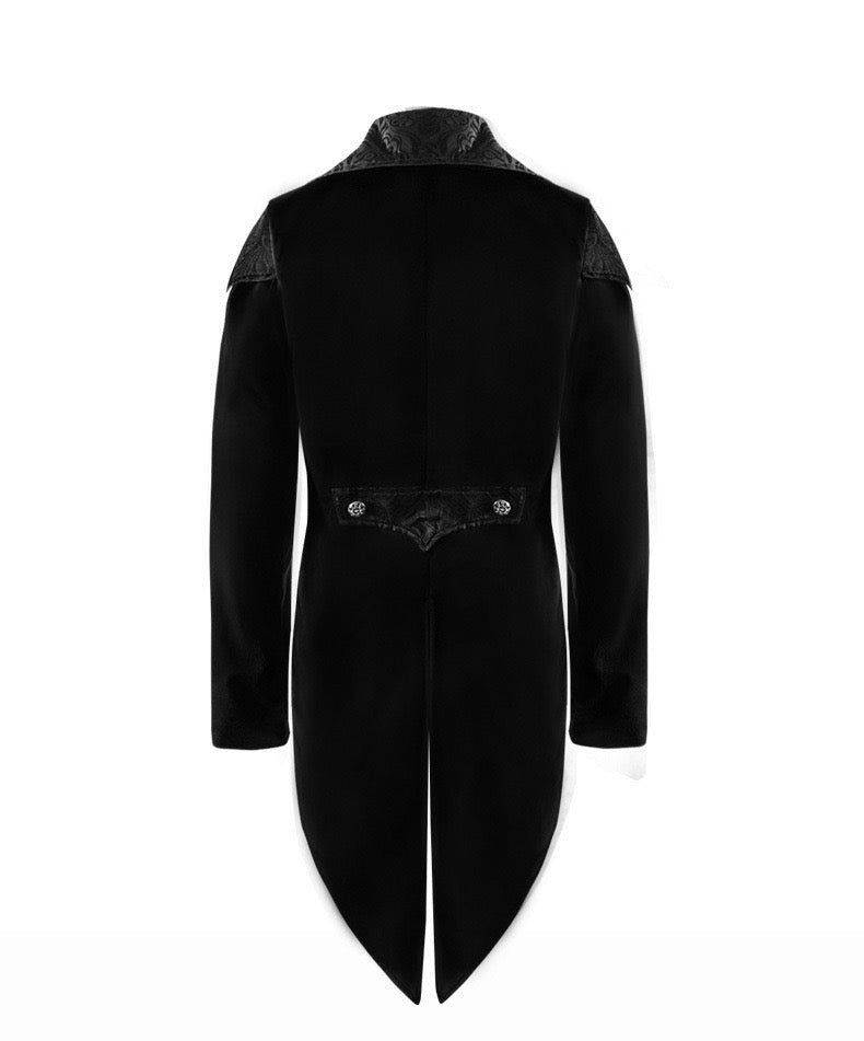 Victorian Style Black Burgundy Tailcoat - Gothic Vampire Velvet Jacquard Suit with Embroidery and Velvet Jacket -Plus Size - WonderlandByLilian