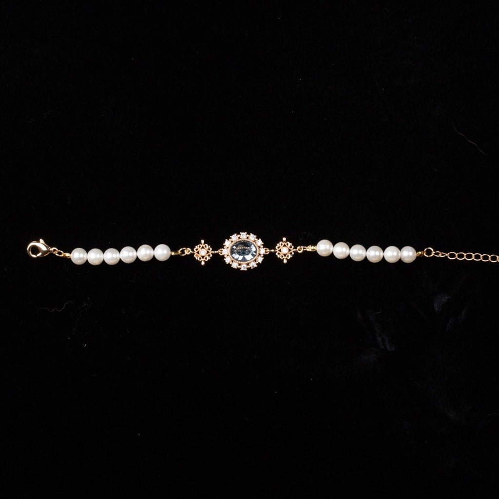 Bracelet Bridgerton / Regency - Style Royal Celtique Bleu - Perles De Verre Argenté - Neuf Sans Emballage