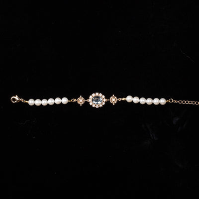Vintage Baroque Blue Gemstones Bracelet- Precious Stone Crystal Pearl for Women Regency Era Style - French Lolita Jewelry - WonderlandByLilian