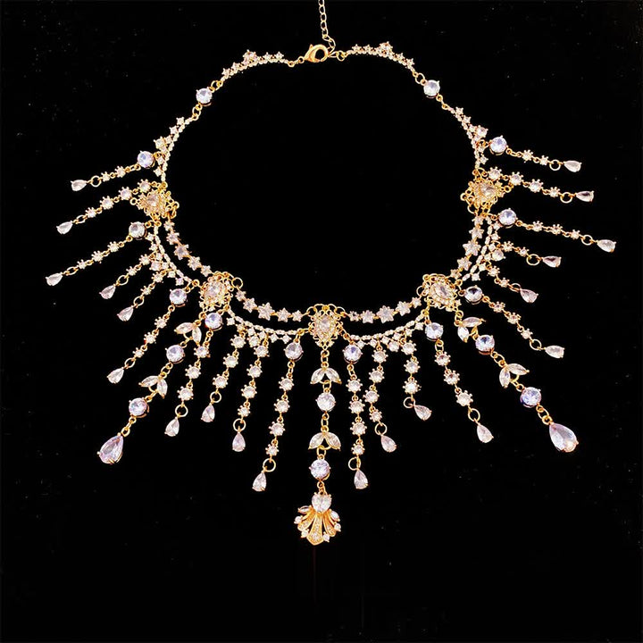 Vintage Baroque Gemstones Necklace - Precious Stone Pearl Crystal Chocker for Women Regency Era Style - French Lolita Jewelry - WonderlandByLilian